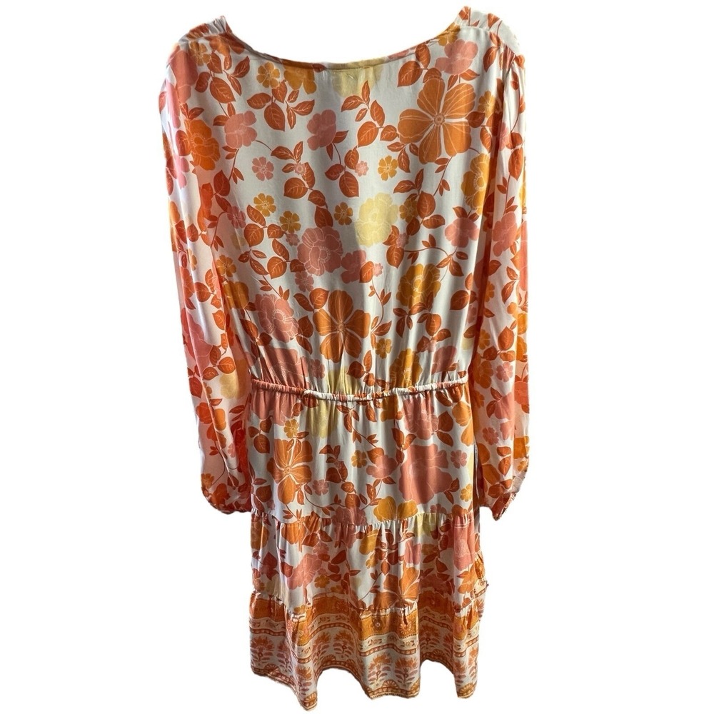 Petal And Pup Tiered Mini Dress 10 Orange Floral BOHO Cottagecore Flowy Romantic - Picture 6 of 11
